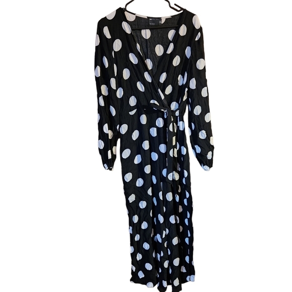 Asos design black white poka  dot long sleeve wide leg jumpsuit romper pants - Picture 1 of 10
